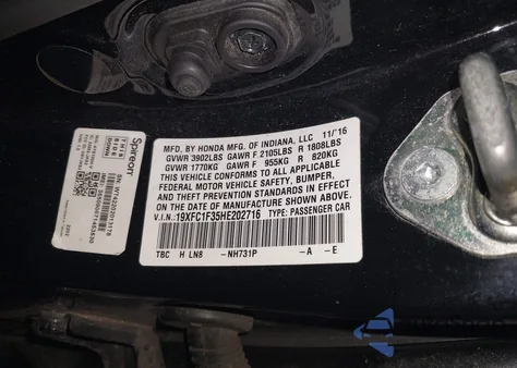2017 Honda Civic Ex-T from USA, damaged, VIN 19XFC1F35HE202716